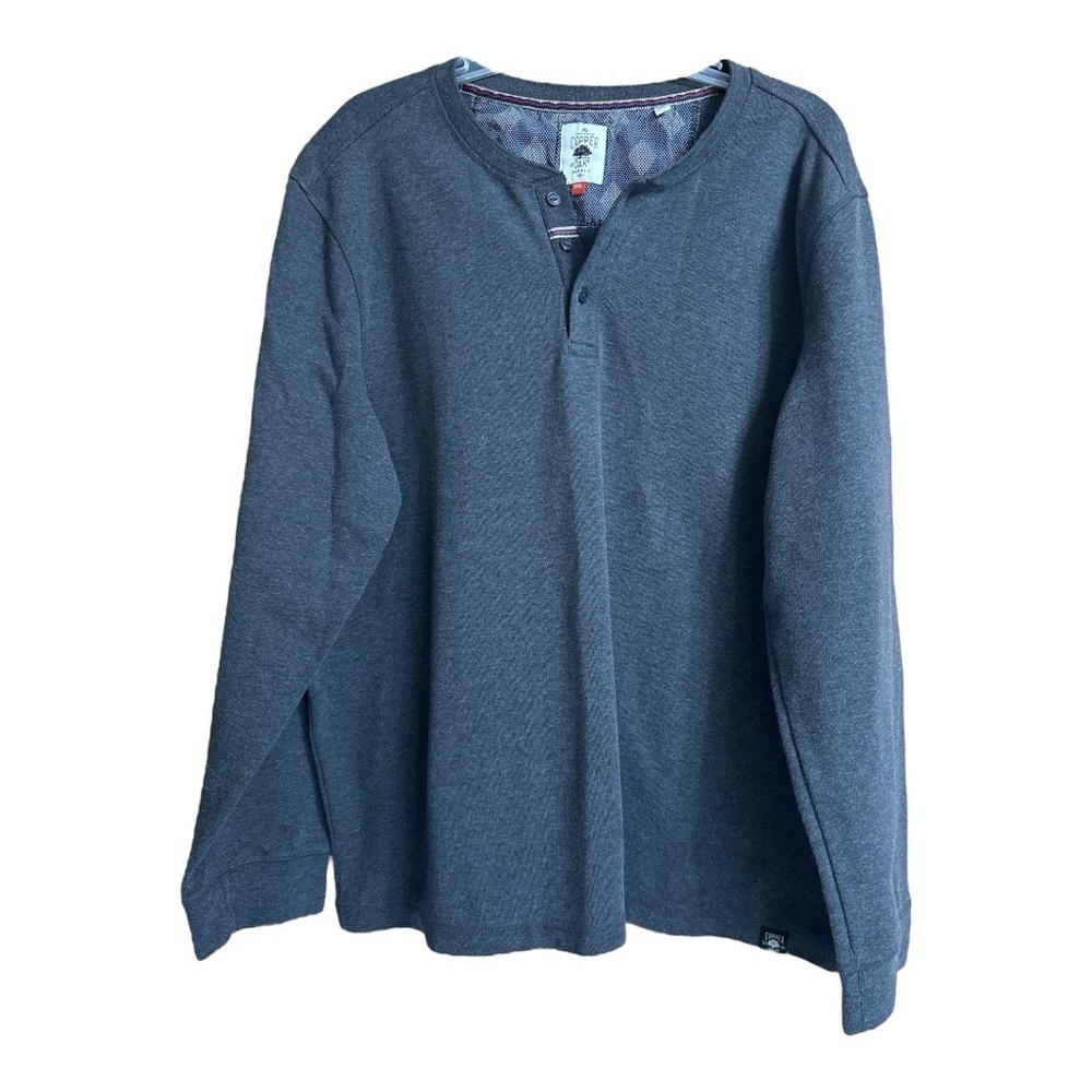 Copper Oak Supply Men’s Charcoal Gray Henley Sweatshirt, XXL